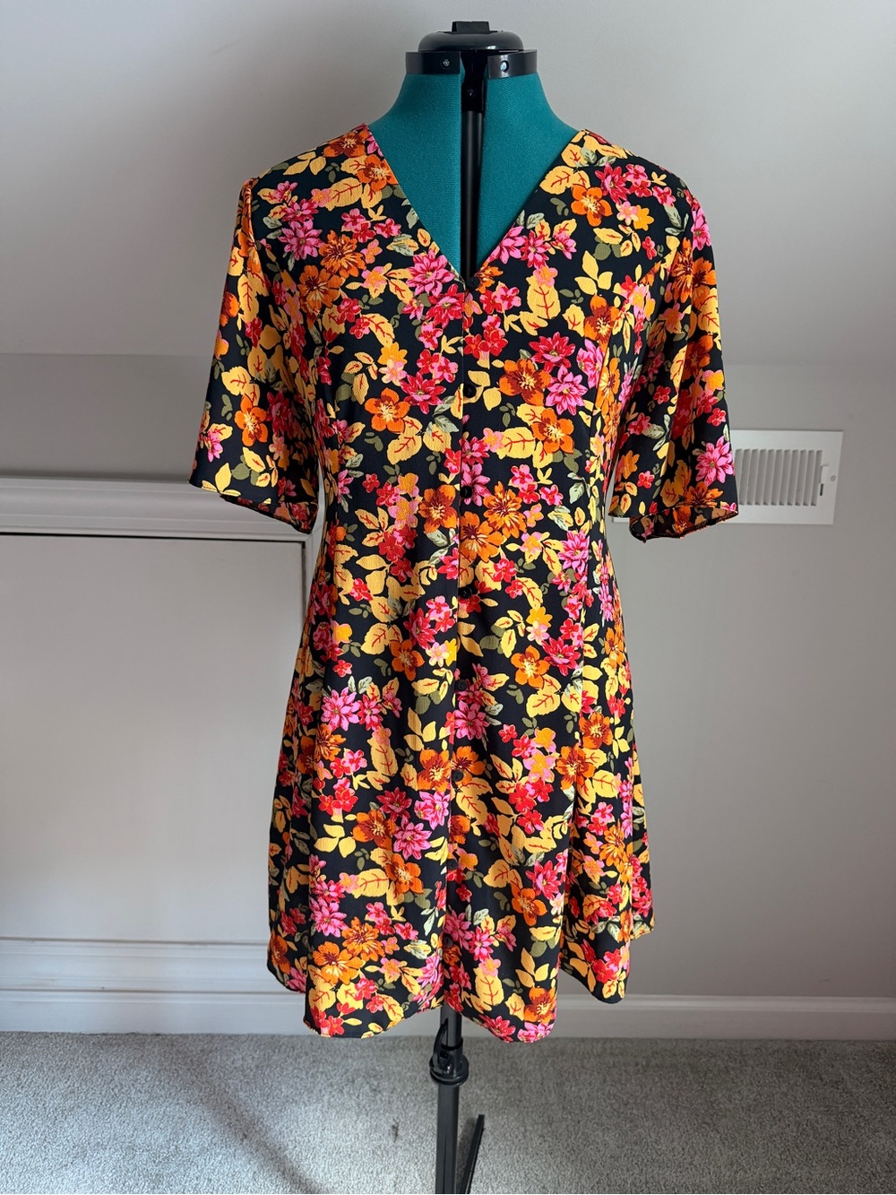 ASOS Black Mini Dress with Yellow & Pink Floral Print